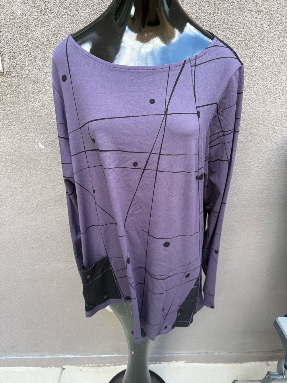 FH Clothing Co. Abstract Art Long Sleeve Top | Purple & Black Two-Tone Print 1X
